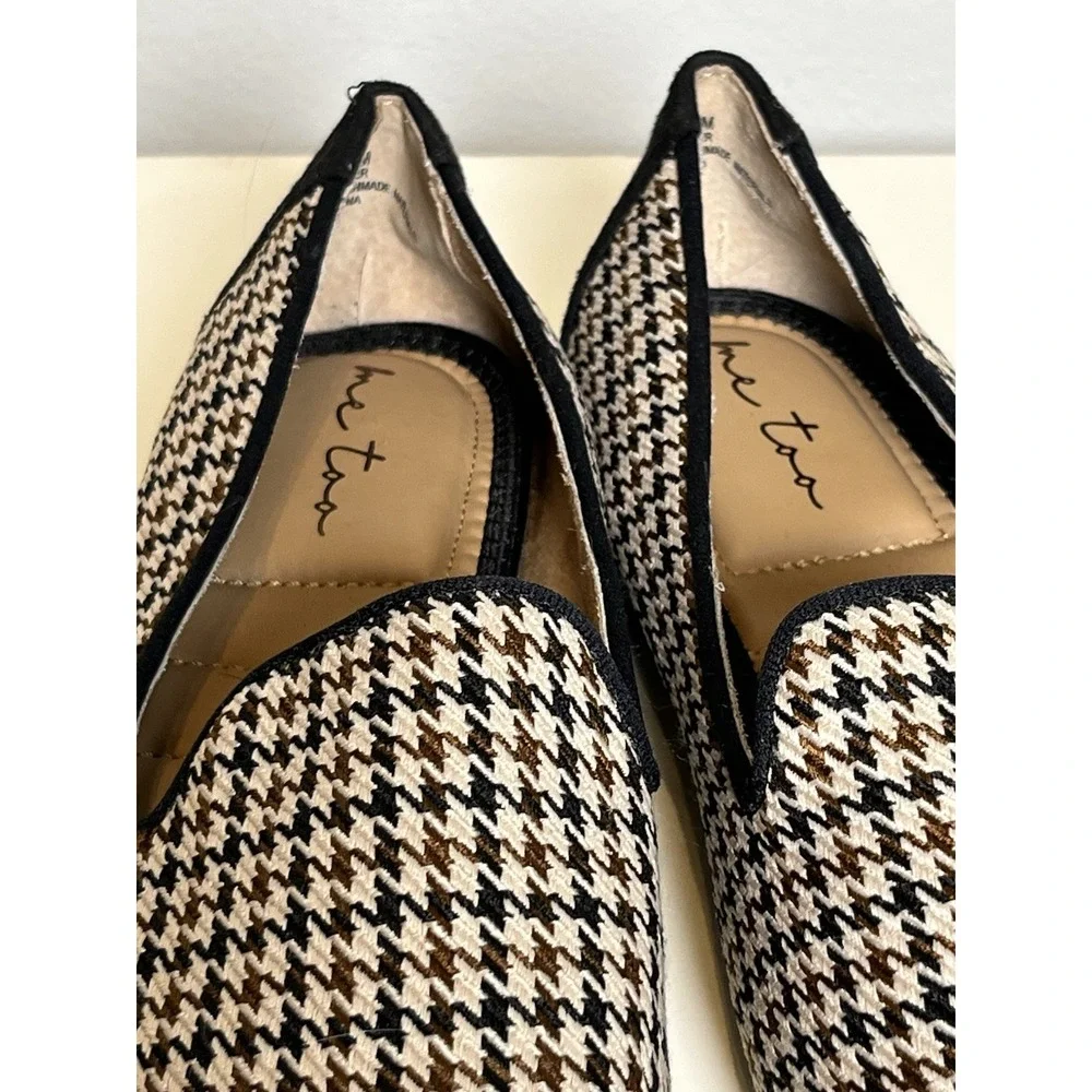 Me Too Houndstooth Flats Womens Sz 9 Black Brown Tan Old Money Preppy Classy